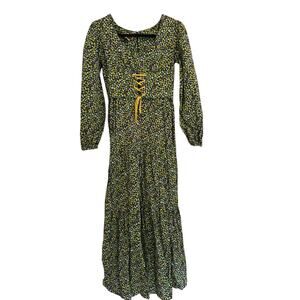Vintage Miss Rita California - Green Floral Corset Long Sleeve Dress